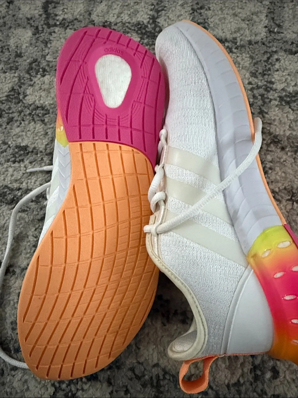 Women’s White Adidas’s Athletic Sneakers with Neon Accent